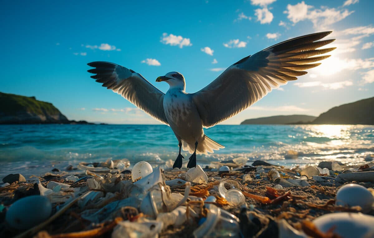 Des bouteilles en plastique dans la mer