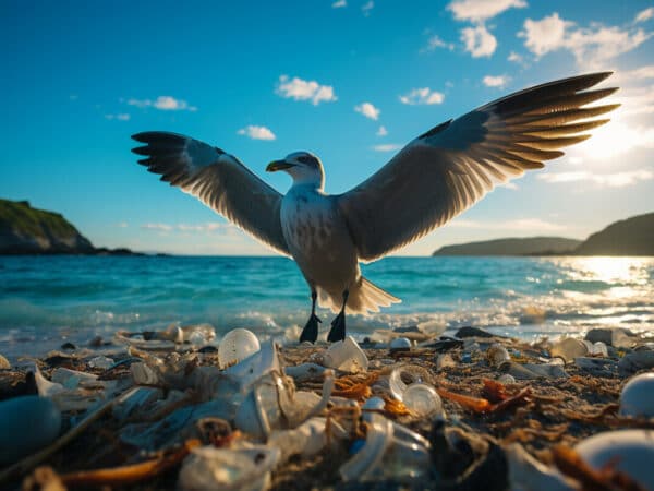 Des bouteilles en plastique dans la mer