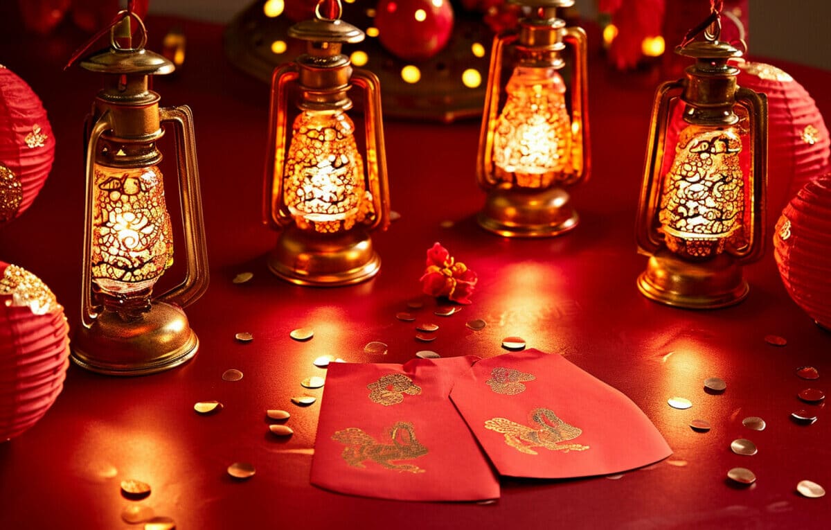 all images red envelopes lanterns table