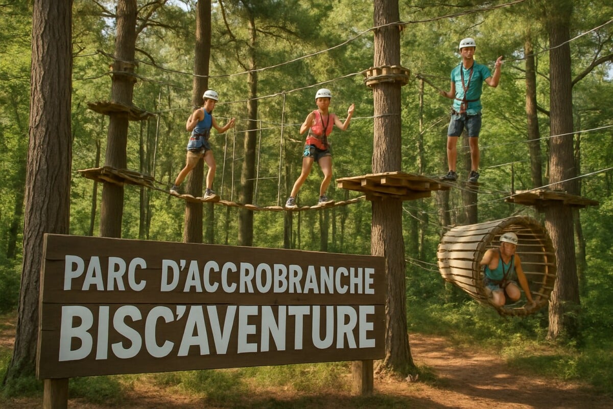 depuis vingt ans, bisc’aventure dans les landes offre des sensations fortes et un engagement écoresponsable au cœur des arbres. découvrez ce parc d'accrobranche record, mêlant aventure et respect de la nature.