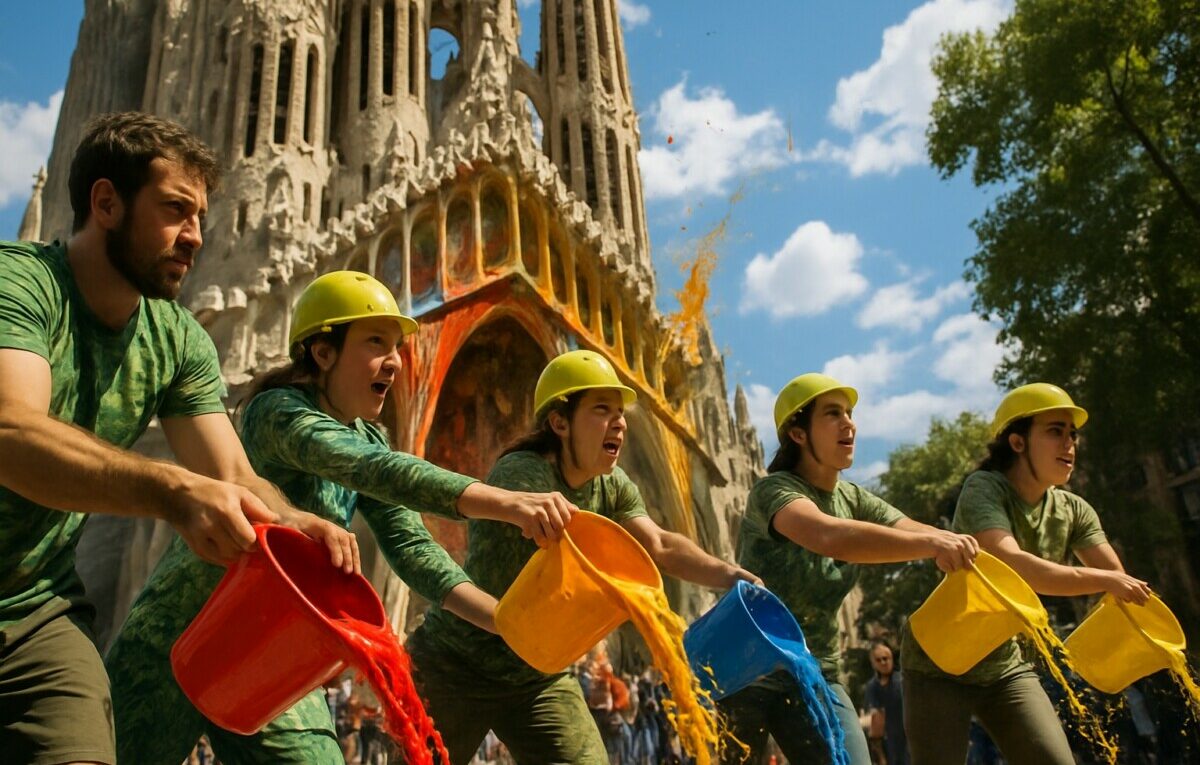 des militants écologistes ont versé de la peinture sur la sagrada familia à barcelone pour attirer l’attention sur l’urgence climatique, provoquant de vives réactions et relançant le débat sur les méthodes de protestation.