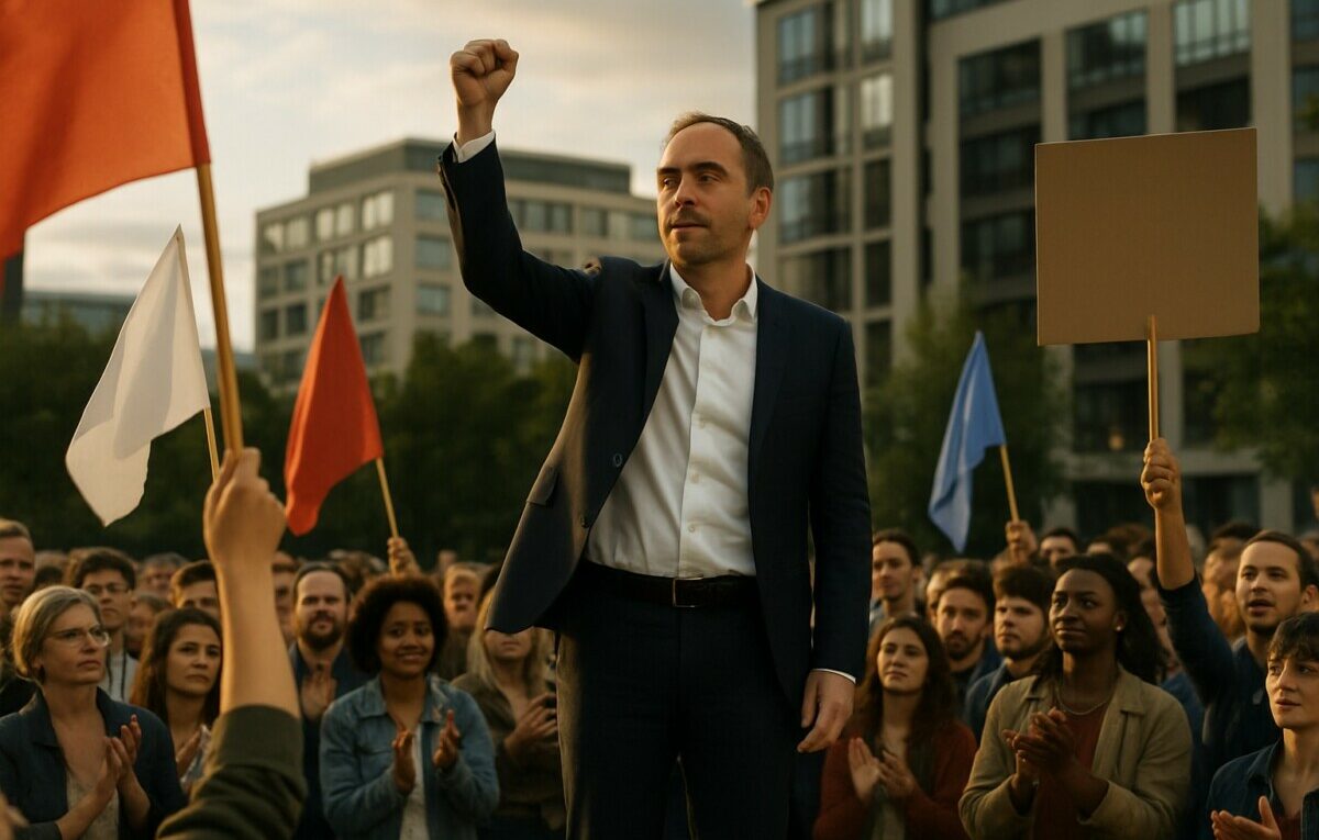 lors du meeting de place publique, raphaël glucksmann affirme sa confiance en une victoire décisive aux élections de 2027.