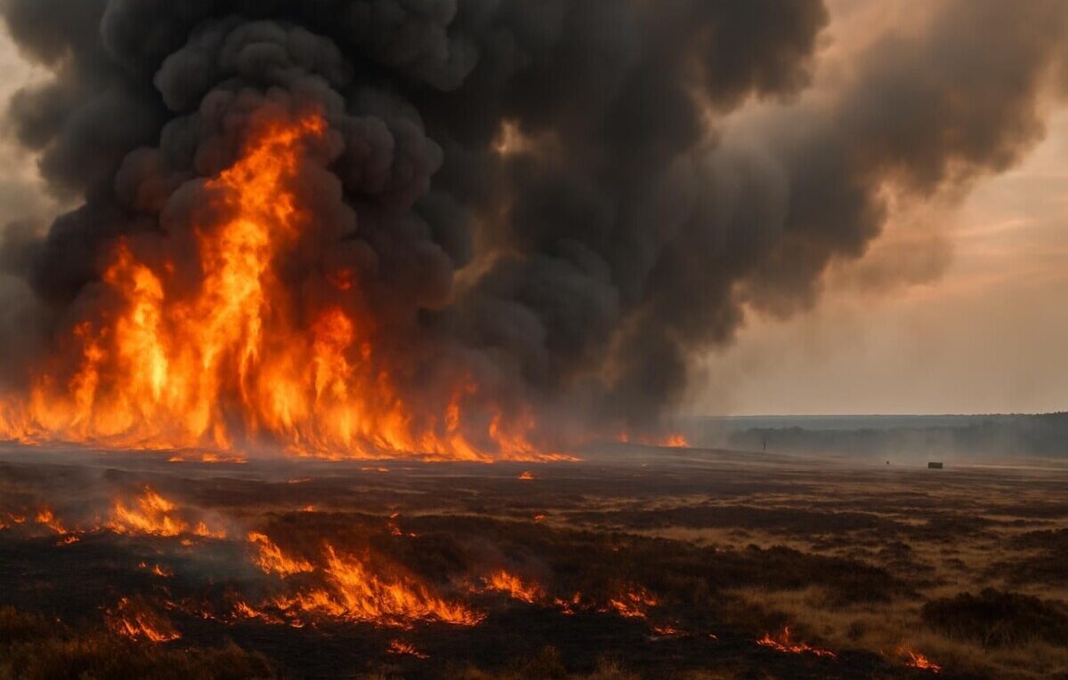 un incendie géant dévaste 2 700 hectares de tourbe dans les fagnes en belgique, un feu presque impossible à maîtriser mettant en danger l'écosystème local.