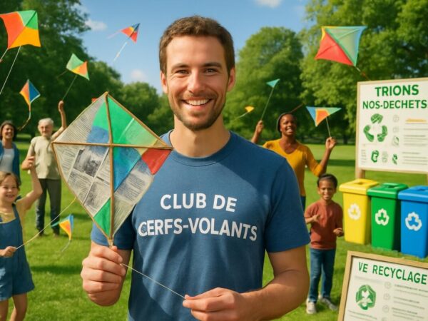 nicolas lance un club innovant dédié au vol de cerfs-volants fabriqués à partir de matériaux recyclés, alliant créativité, écologie et plaisir en plein air.